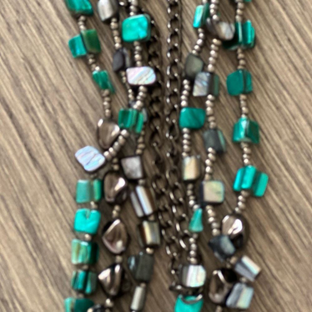 Green Silver Beaded Necklace Statement Boho Jewelry